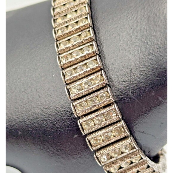 Vintage Bojar Sterling Silver 925 Clear Rhinestone Tennis Bracelet Art-Deco - Picture 8 of 16